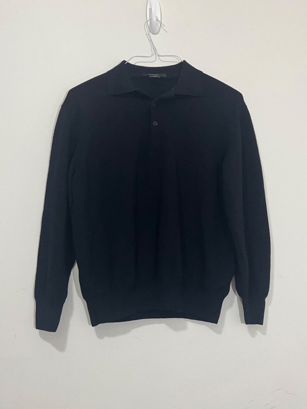 Giorgiolini Sweater Mens L Black 100% Merino Wool Polo Long Sleeve Made in Italy